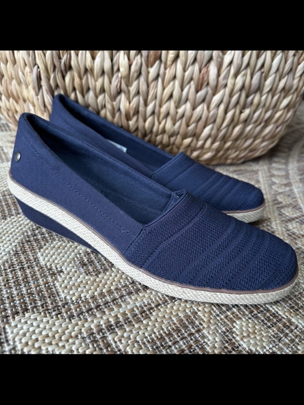 New Grasshoppers Quinn Wedge Canvas Loafers Shoes Navy Blue Womens sz 10 NIB